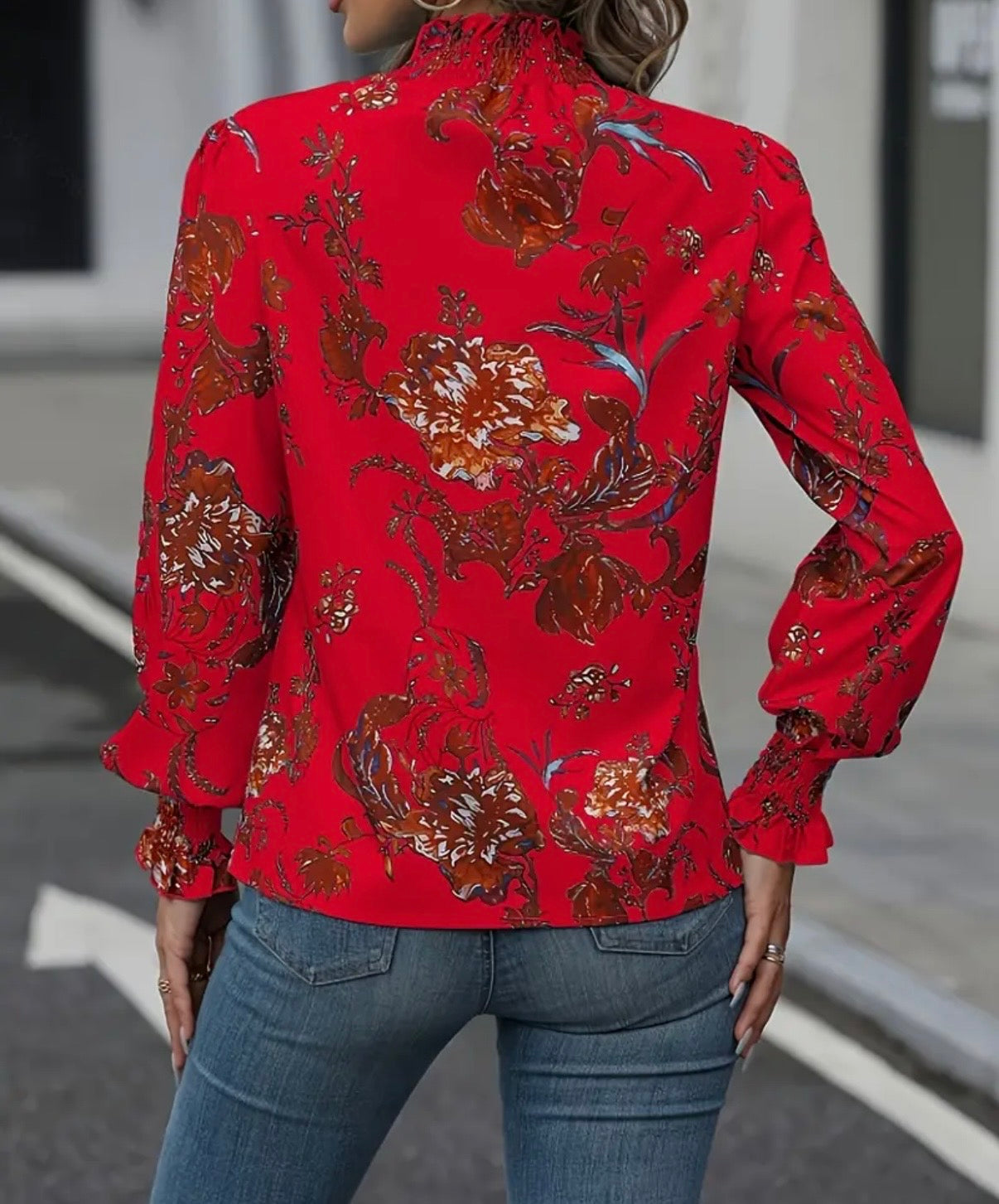 Red Floral Blouse
