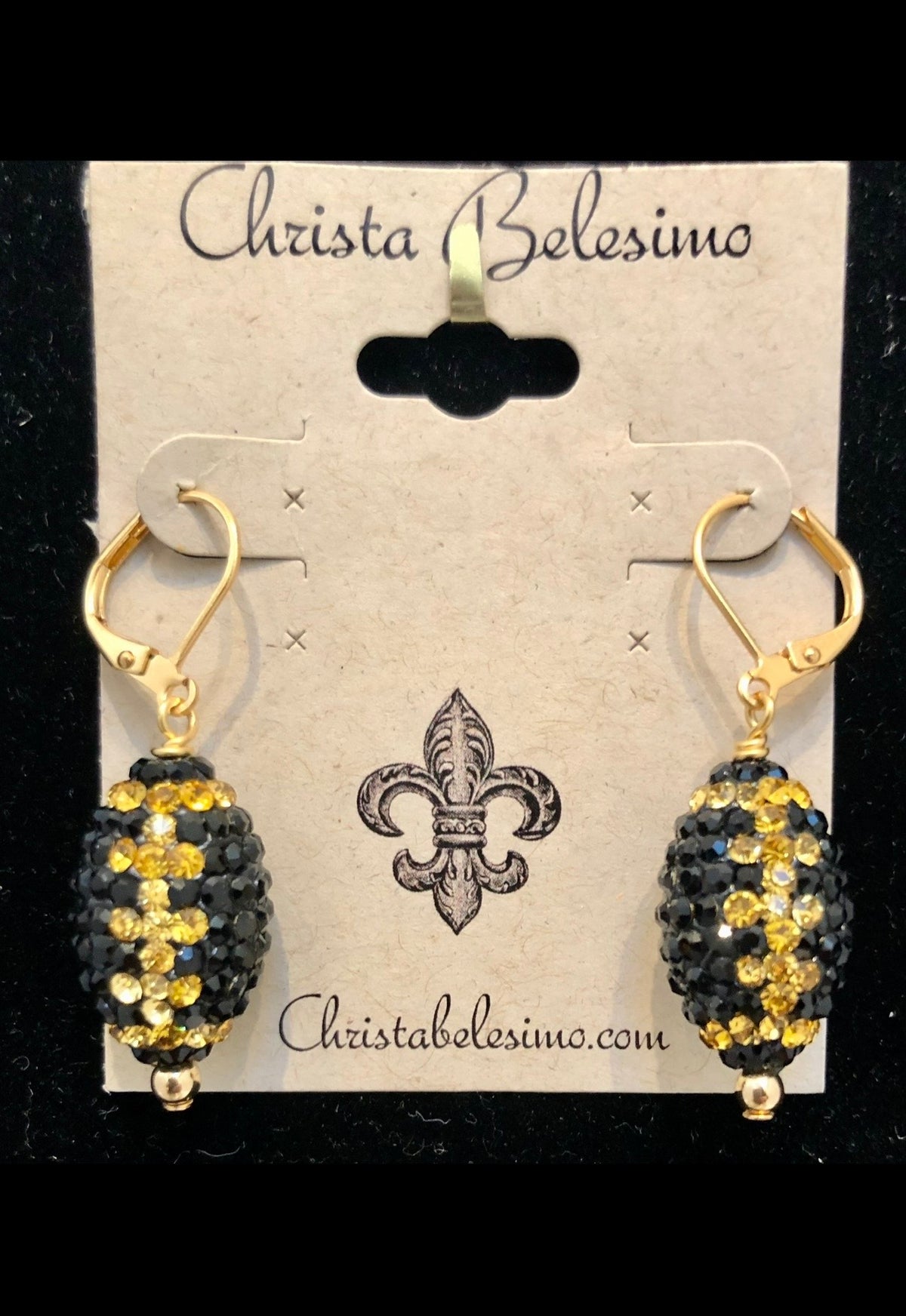 New Orleans Saints Style Crystal Football Earrings