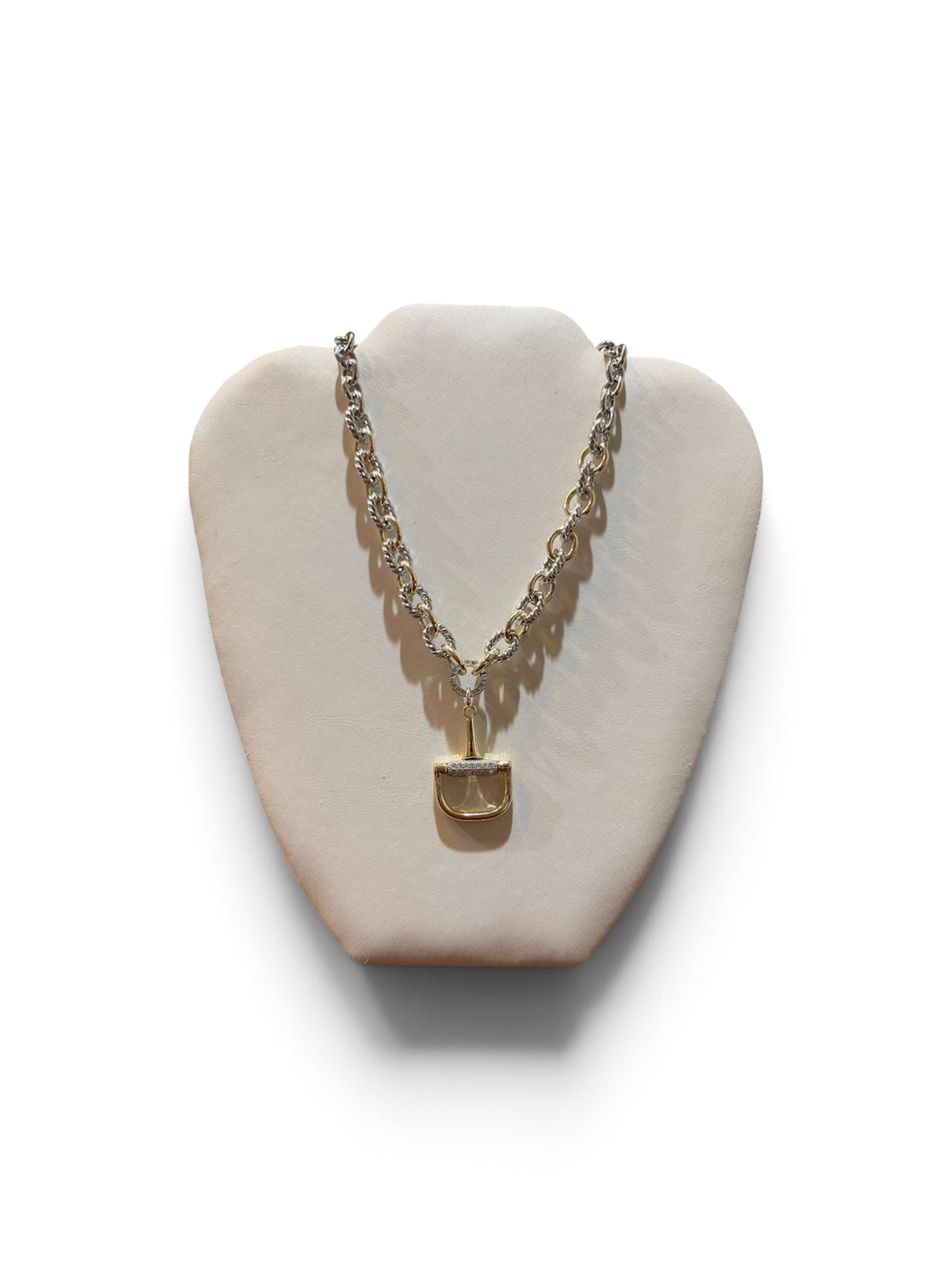 Chunky Two-Tone Pave’ Gold/Silver Horse Bit Necklace