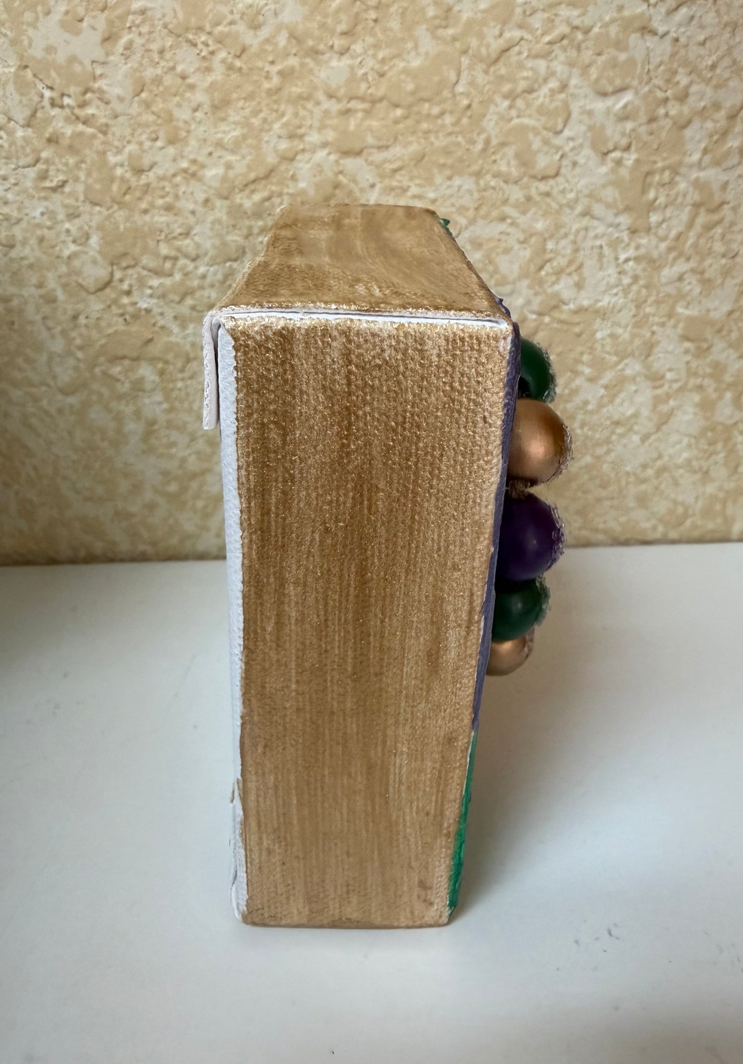 Mardi Gras Block Art | 4x4 Handmade King Cake Decor