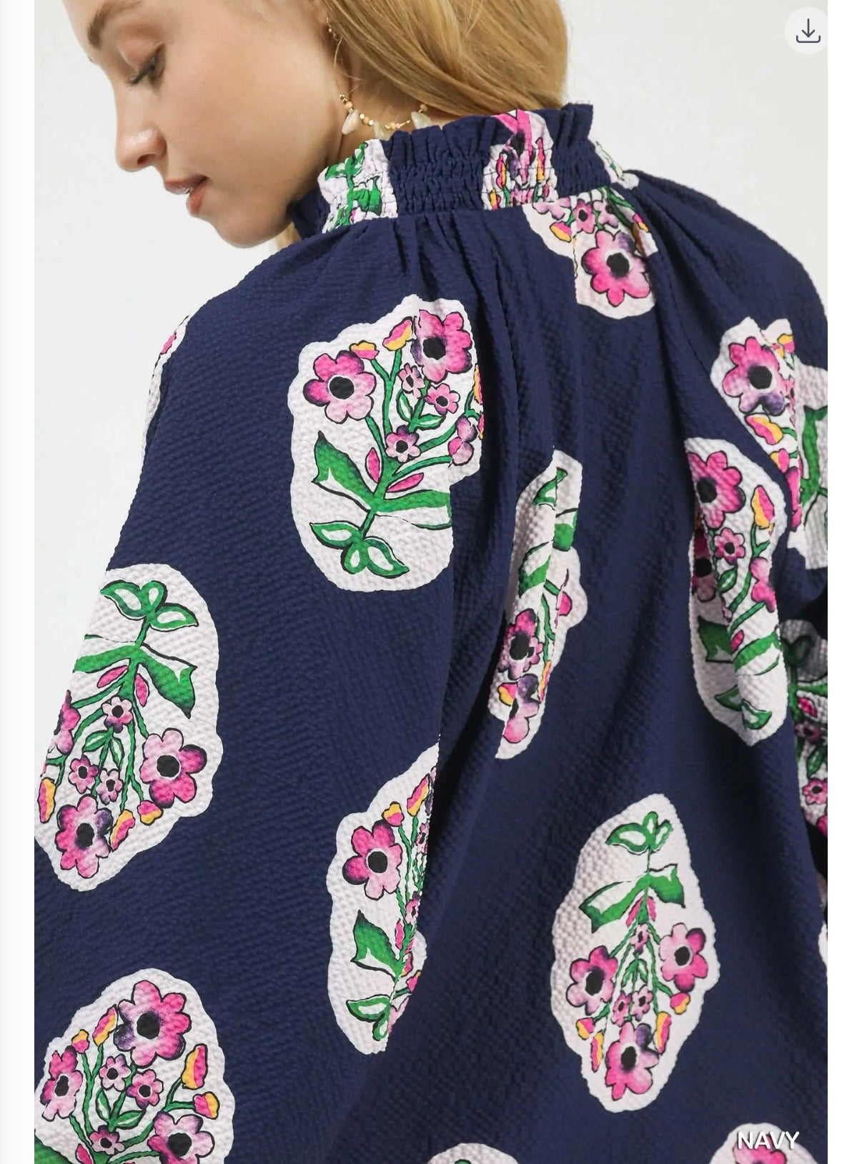 Boho Navy/ Floral Print Tunic Blouse