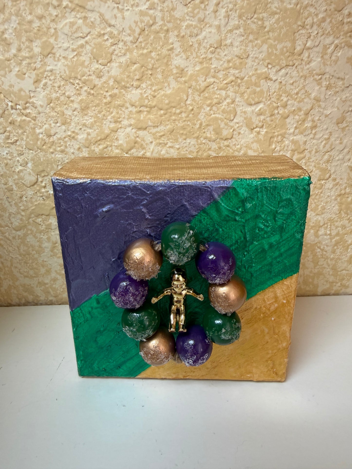 Mardi Gras Block Art | 4x4 Handmade King Cake Decor