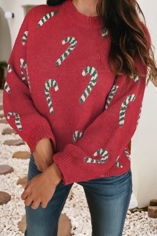 Red Christmas Candy Cane Sweater