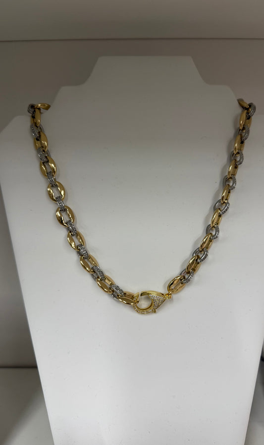 Gold /Silver Chunky Chain pave’ Lobster Clasp