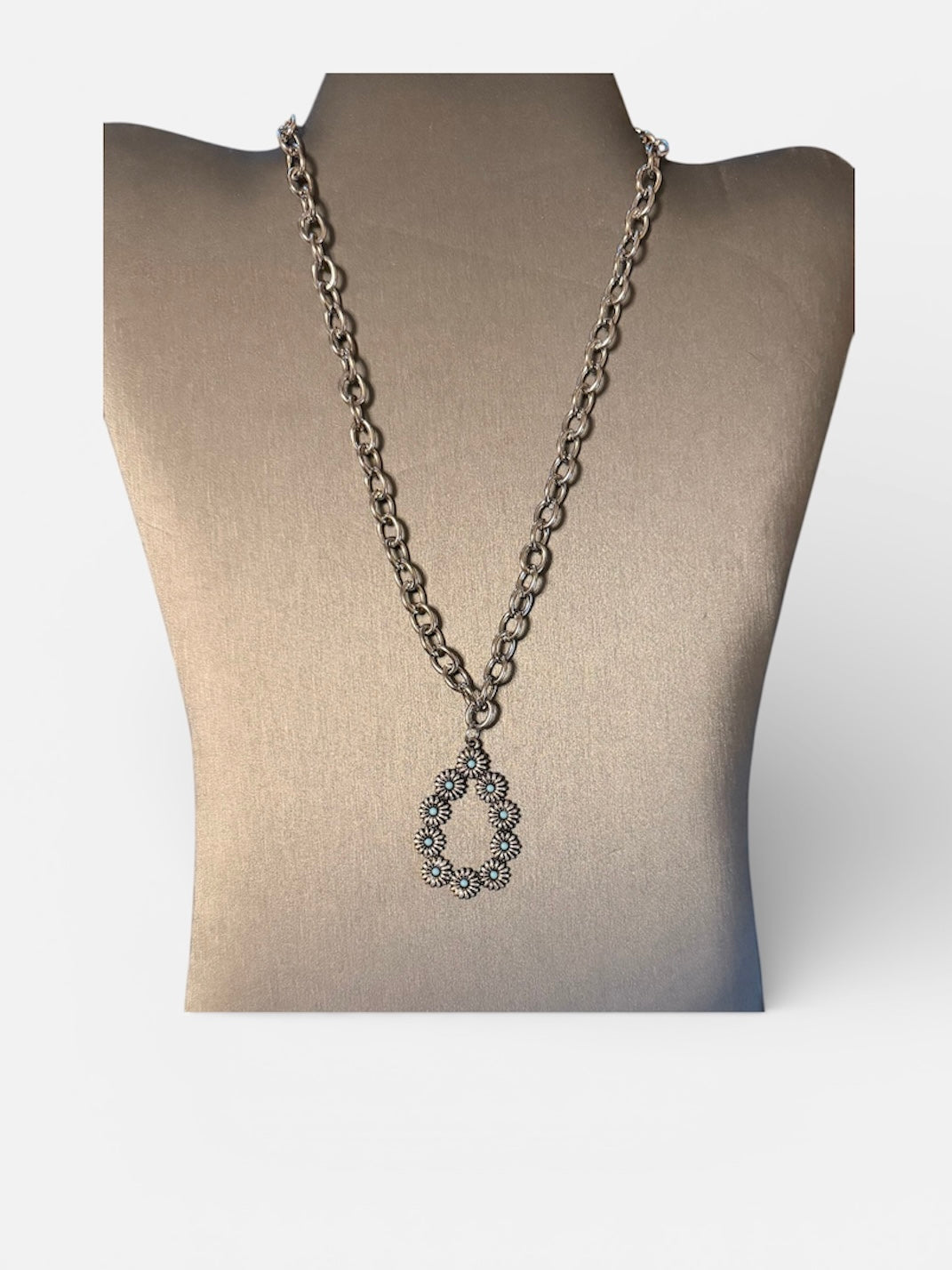 Silver Turquoise Rodeo Style Necklace