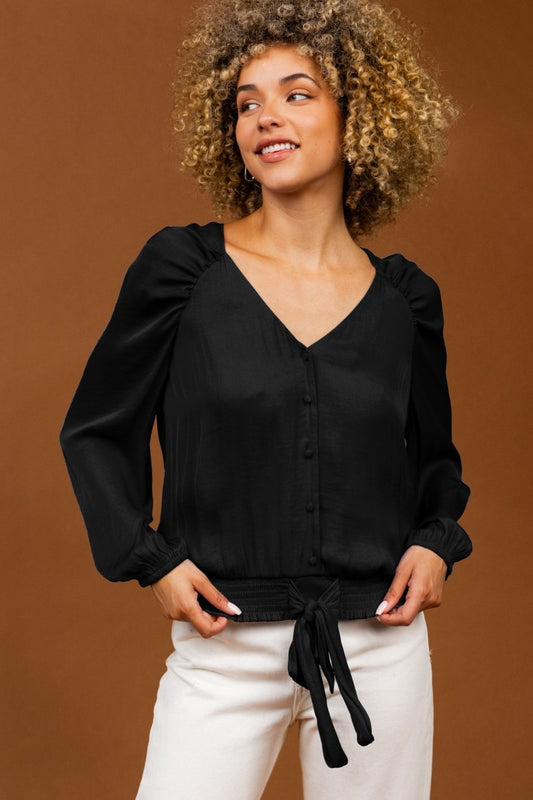 V-Neck Raglan Sleeve Blouse Black