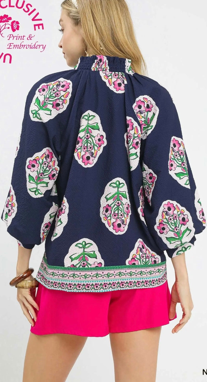 Boho Navy/ Floral Print Tunic Blouse