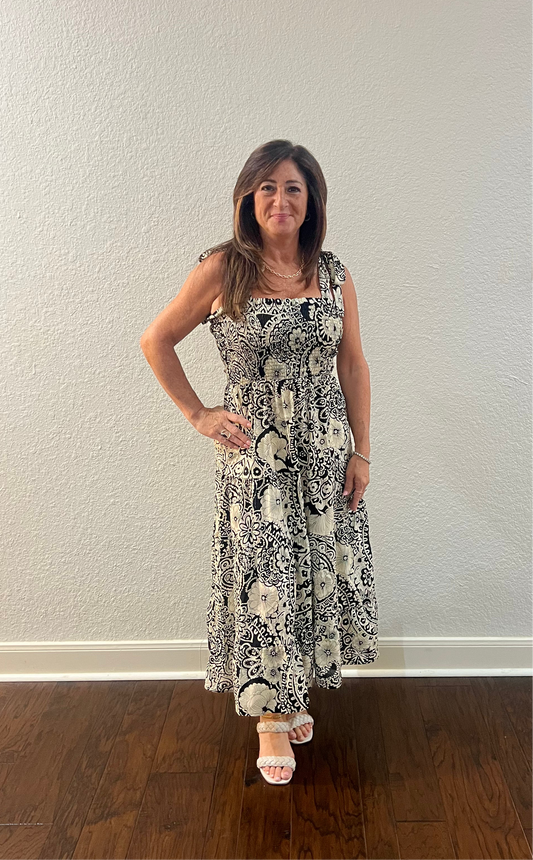 Black and White Long Floral Dress