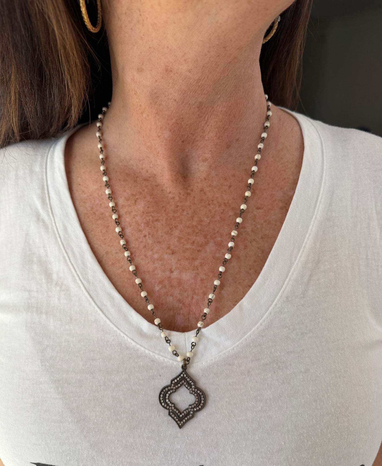 Rosary Bead Style Rhinestone Necklace