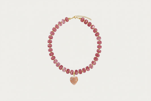 Chunky Beaded Pink Heart Necklace