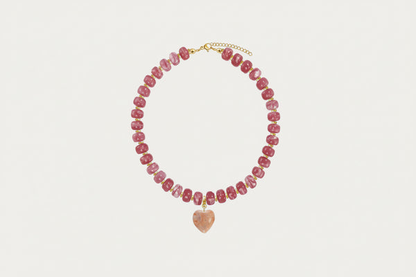 Chunky Beaded Pink Heart Necklace