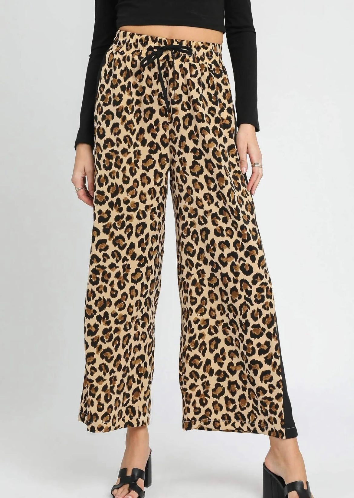 Leopard Side Stripe Flowy Pants