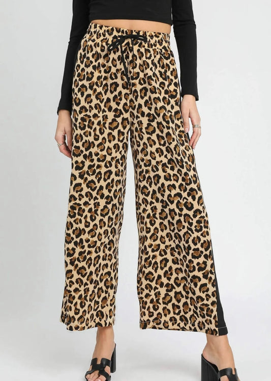 Leopard Side Stripe Flowy Pants