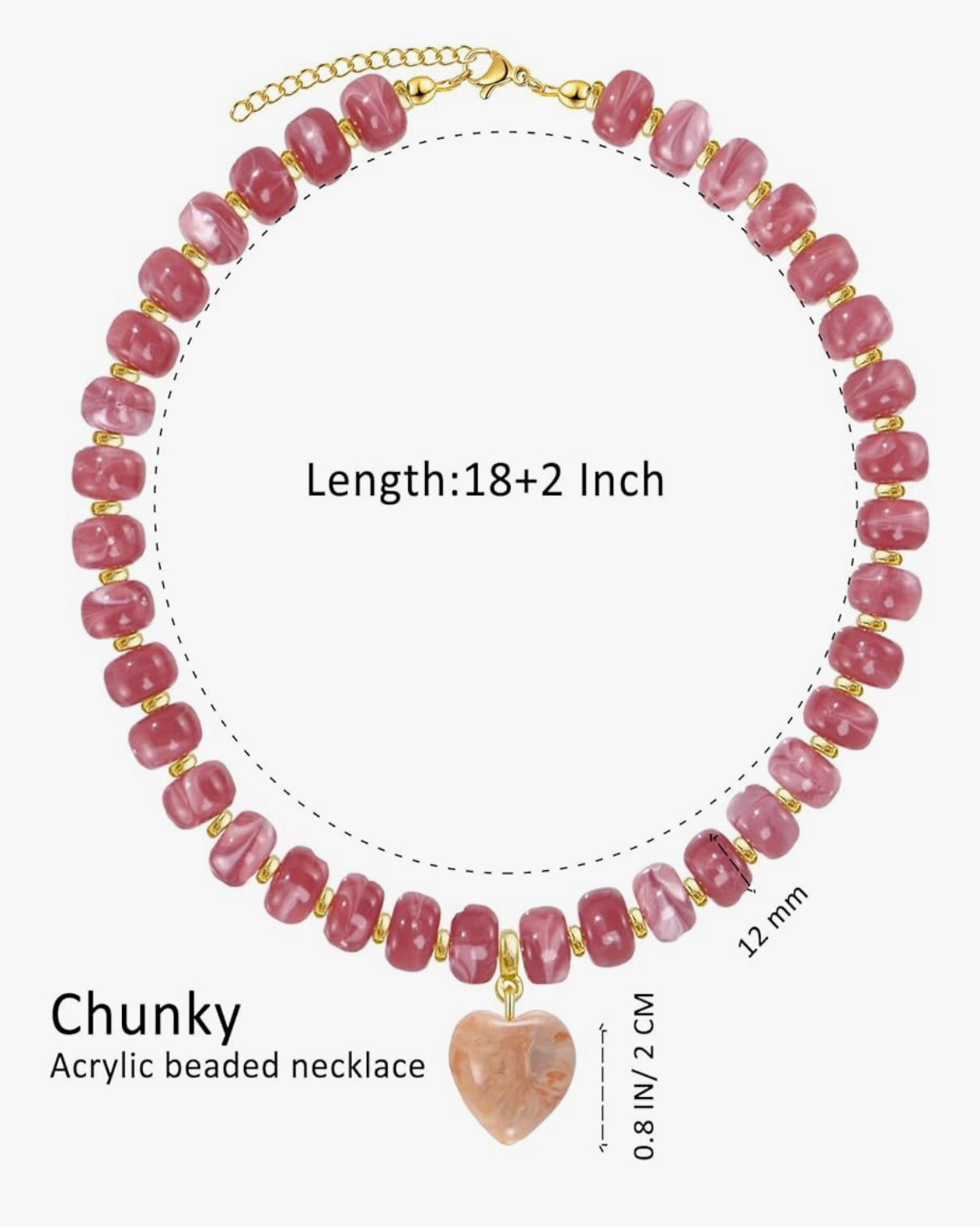 Chunky Beaded Pink Heart Necklace