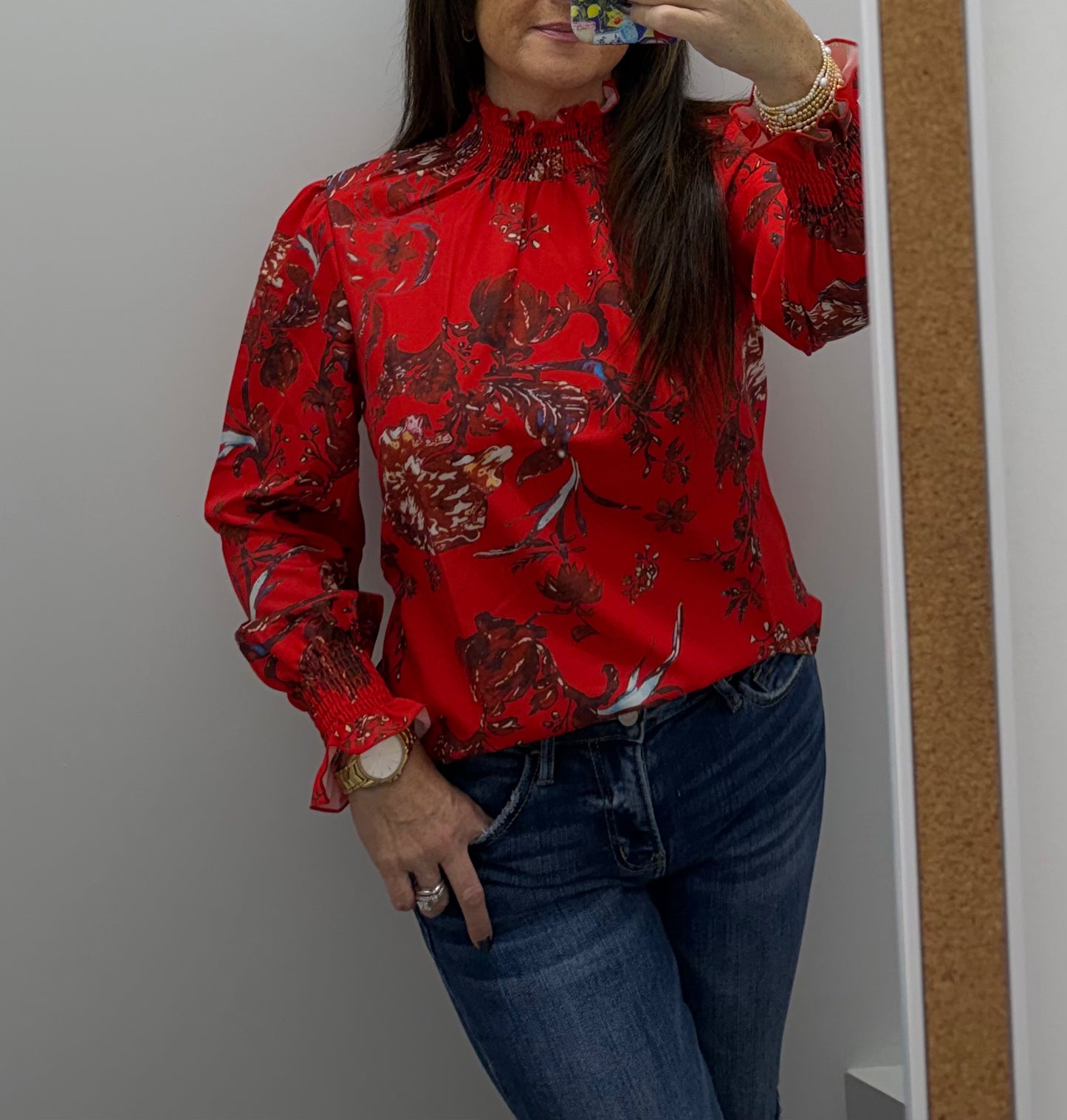 Red Floral Blouse