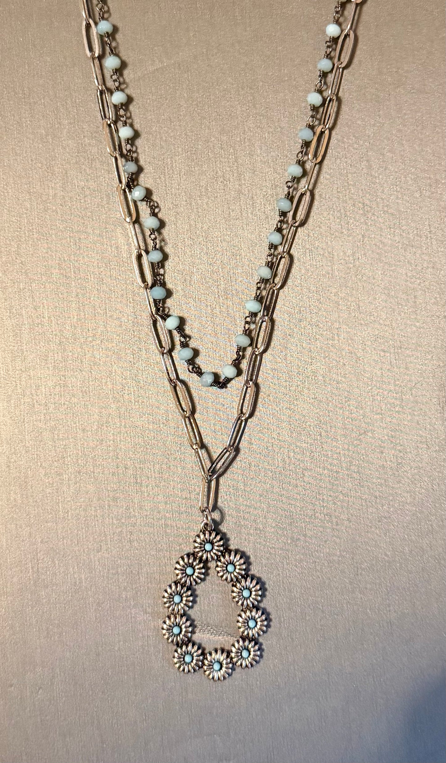 Double Layer Squash Blossom Turquoise Necklace