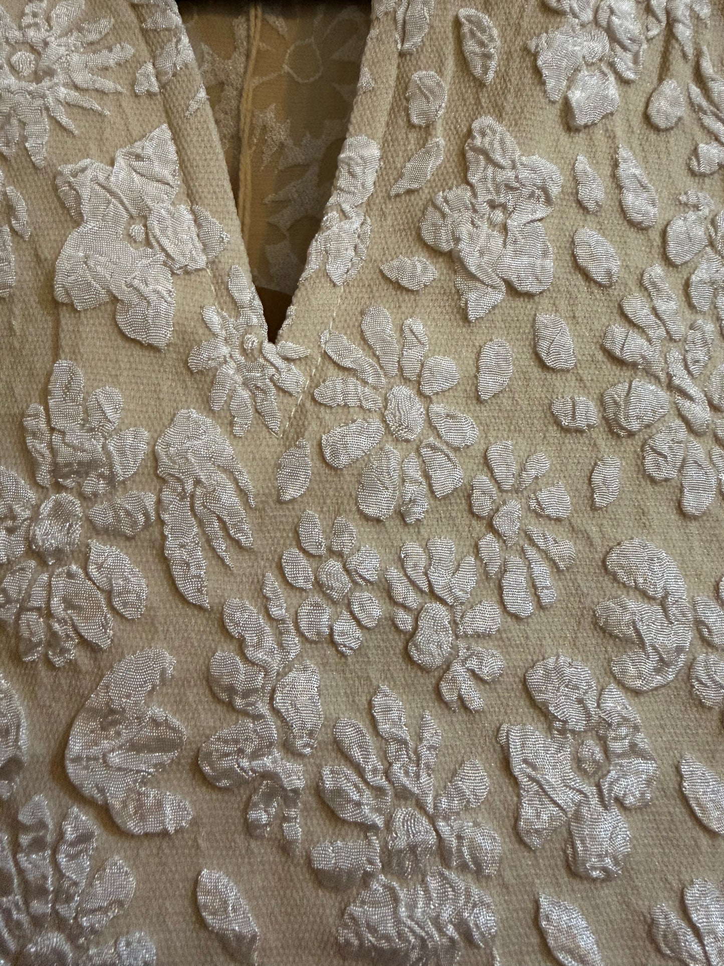 Floral Pattern Texture Balloon Sleeve V-Neck Top