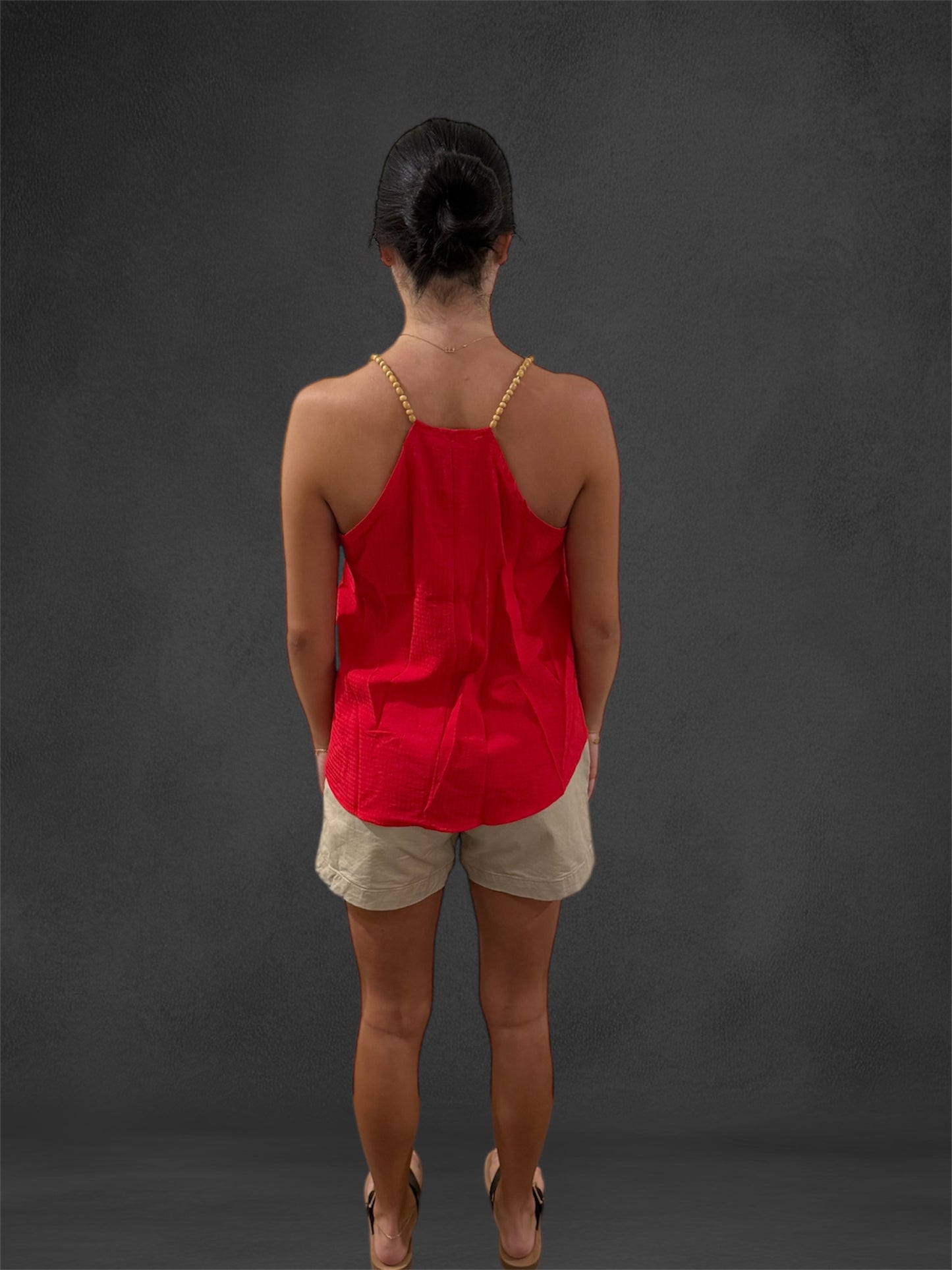 Flowy Red Ruffle Beaded Tank Blouse