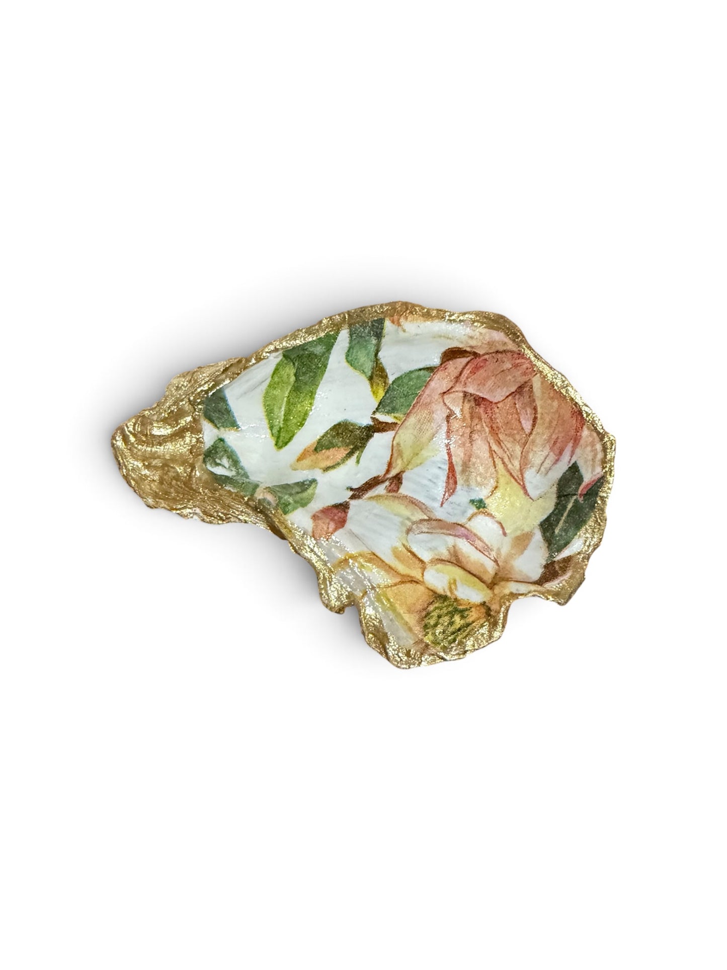Magnolia Floral Oyster Shell and Gold Stand