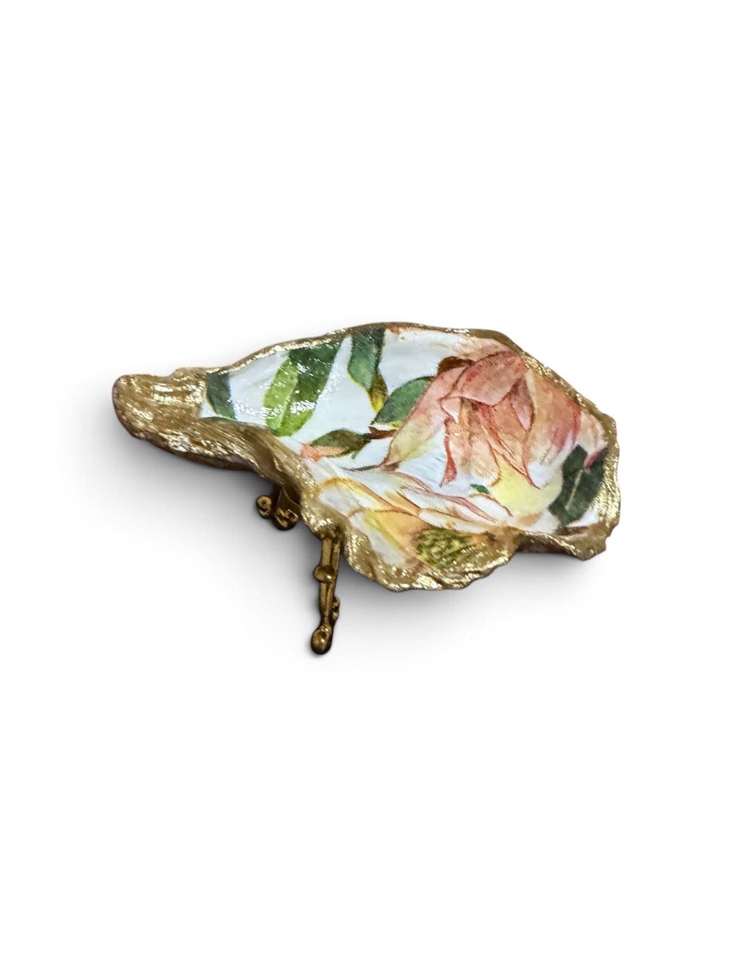 Magnolia Floral Oyster Shell and Gold Stand