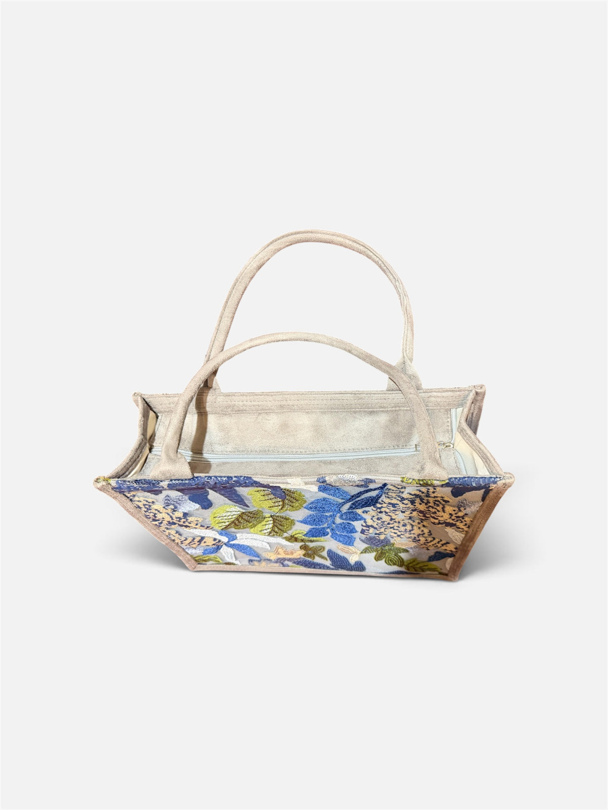 Blue flowered Sequin Suede Tote Bag Purse