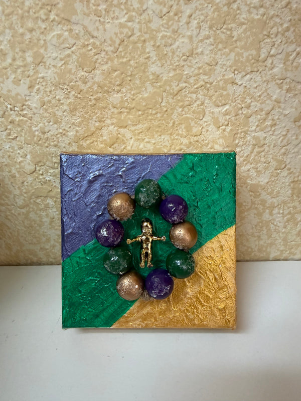 Mardi Gras Block Art | 4x4 Handmade King Cake Decor