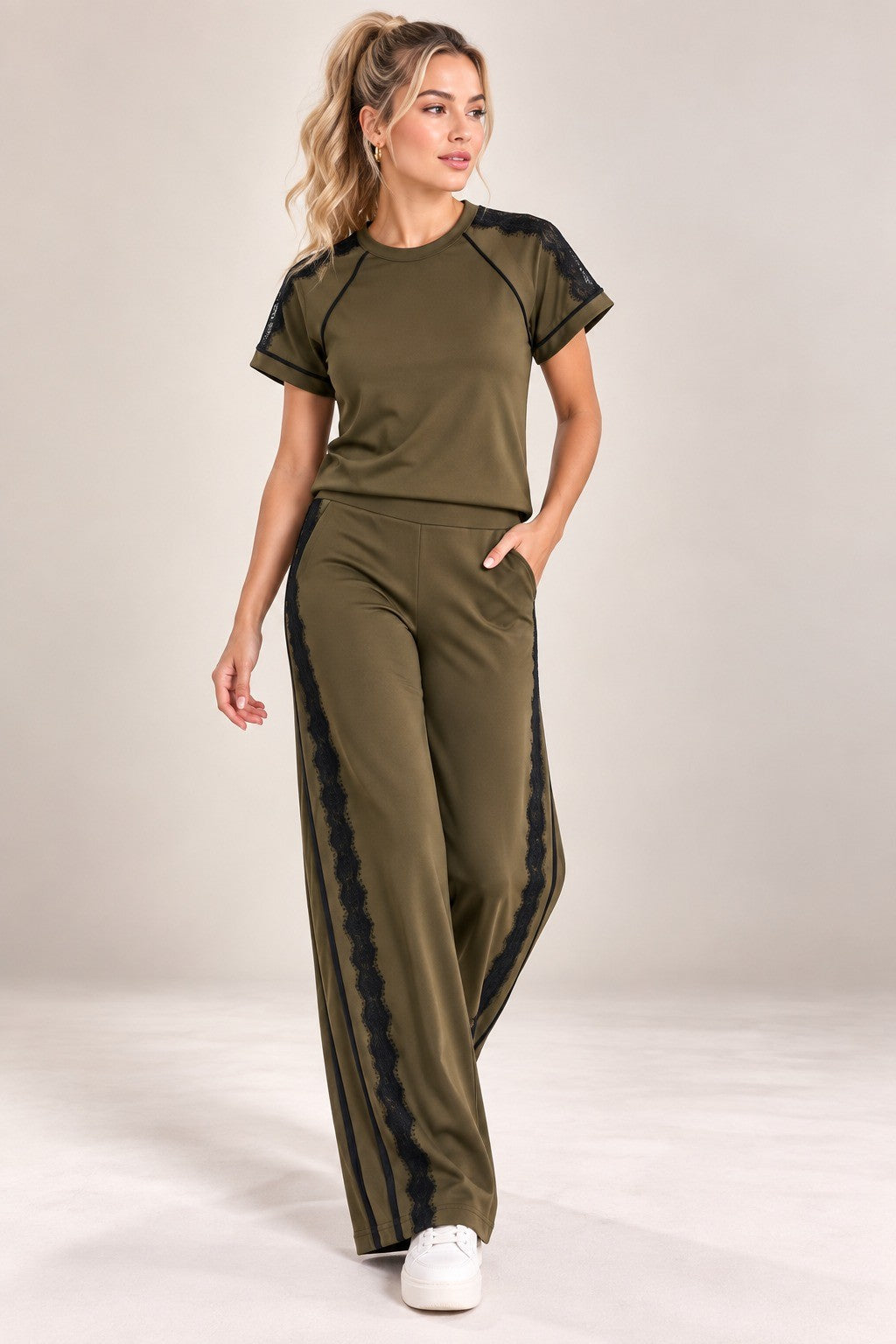 Olive Two-Piece Casual Pants Set