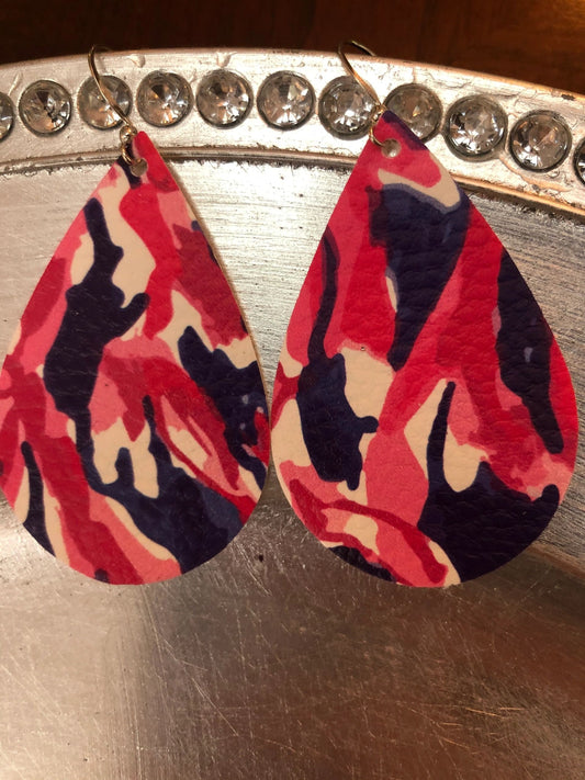 Pink and blue Lily P leather teardrop lightweight statement earrings