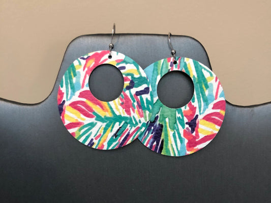 Pink and green vegan leather statement earrings by Lily P
