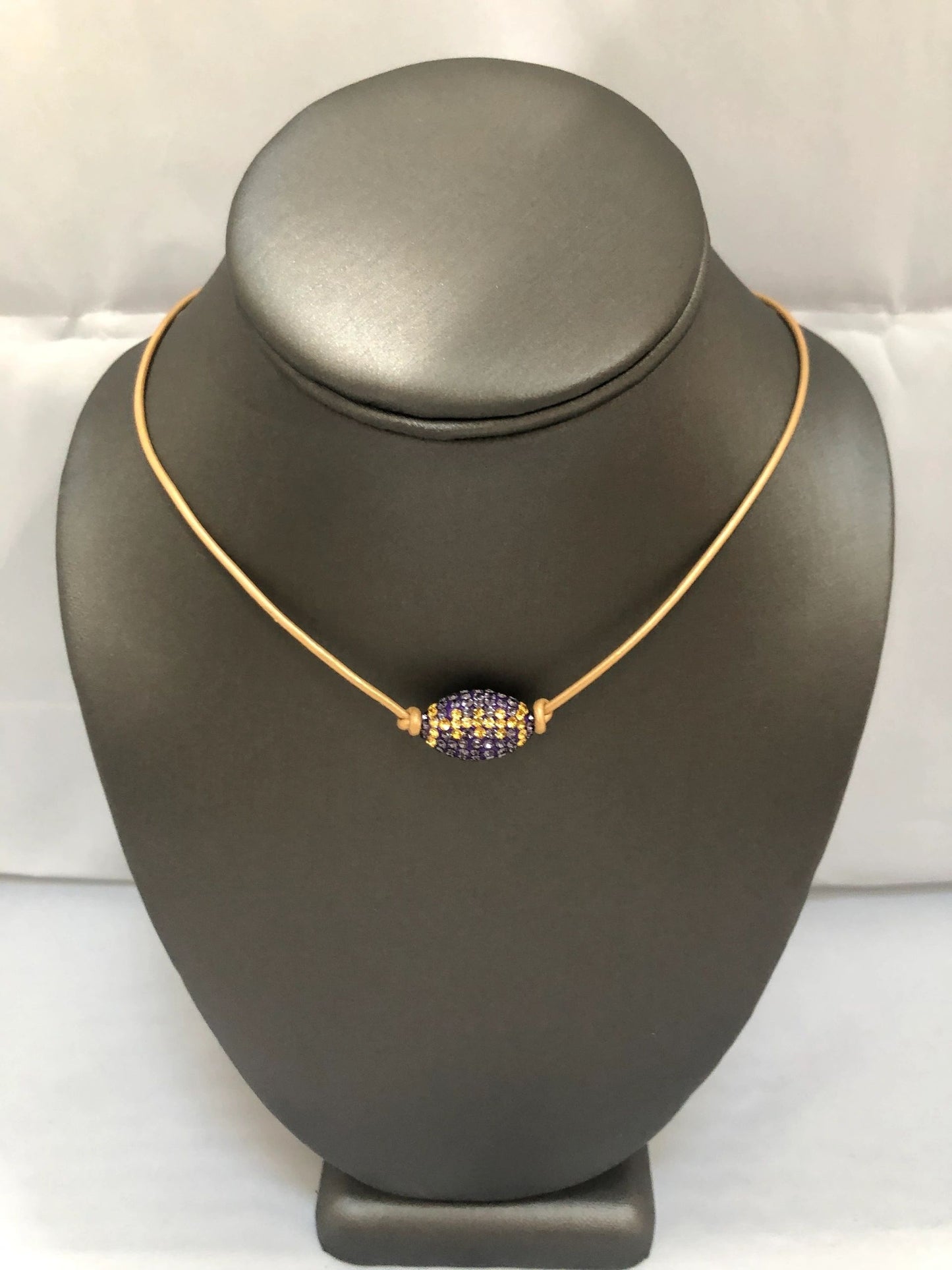 Purple & Gold Pavé Football Necklace | Game Day Jewelry