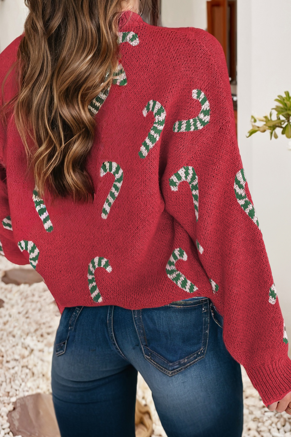 Red Christmas Candy Cane Sweater
