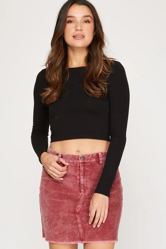 Berry Corduroy Mini Skirt