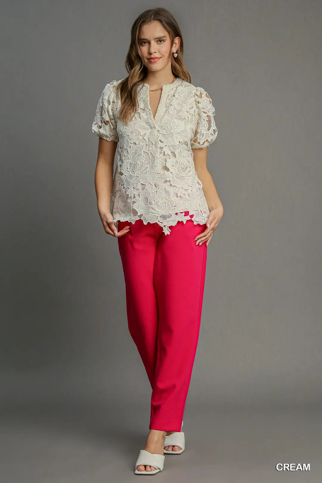 Cream Floral Lace V-Neck Top