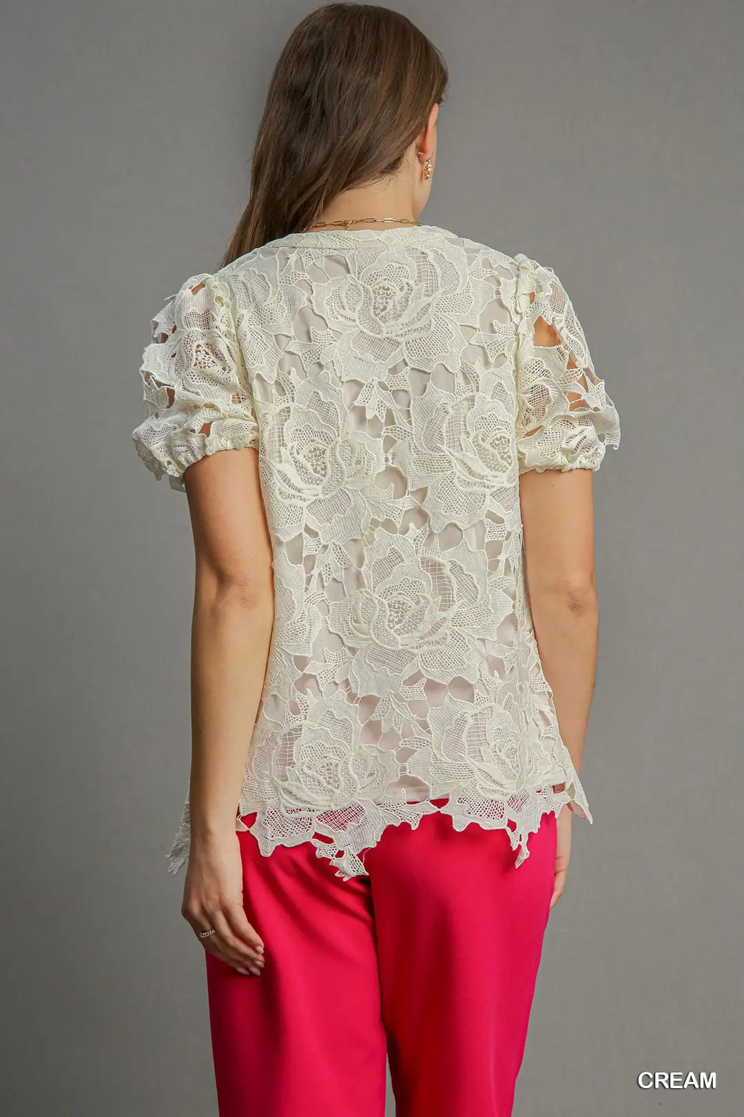 Cream Floral Lace V-Neck Top