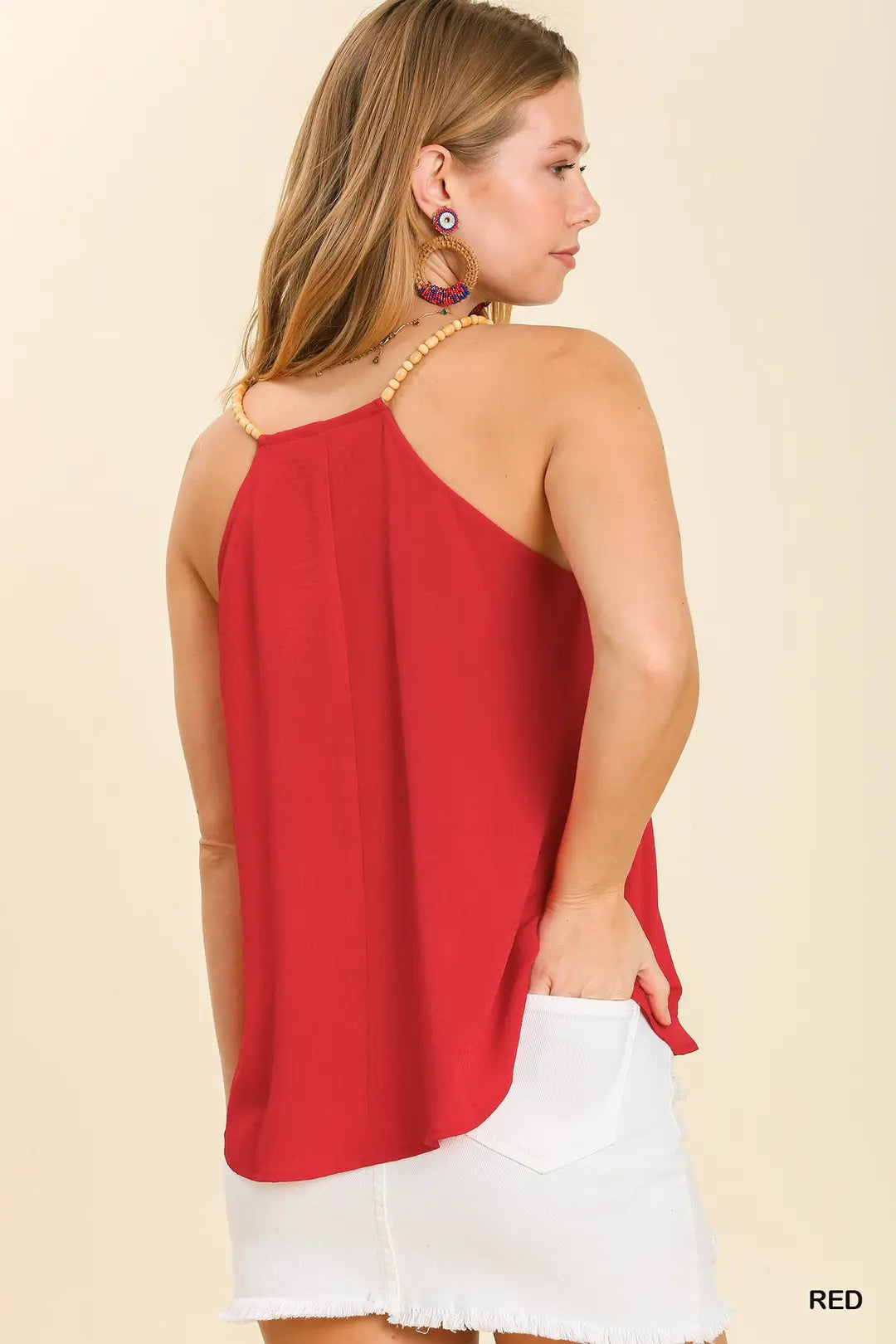 Flowy Red Ruffle Beaded Tank Blouse