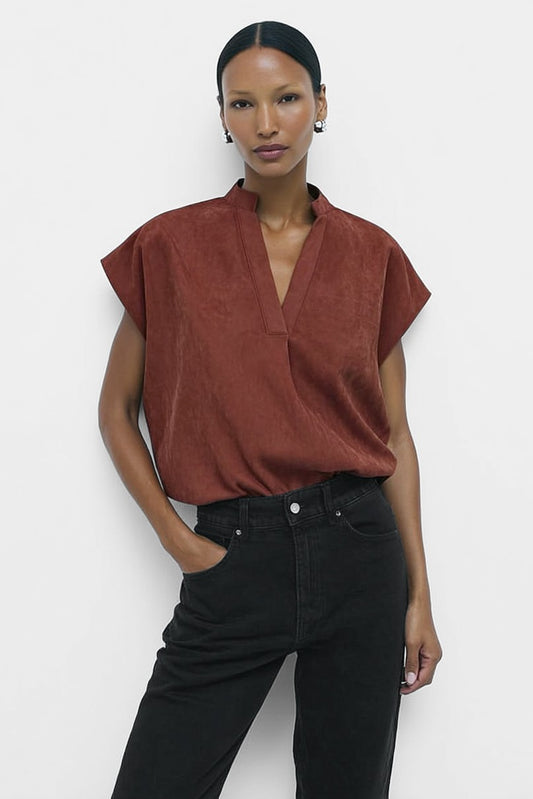 Soft Drop Shoulder Blouse Rust