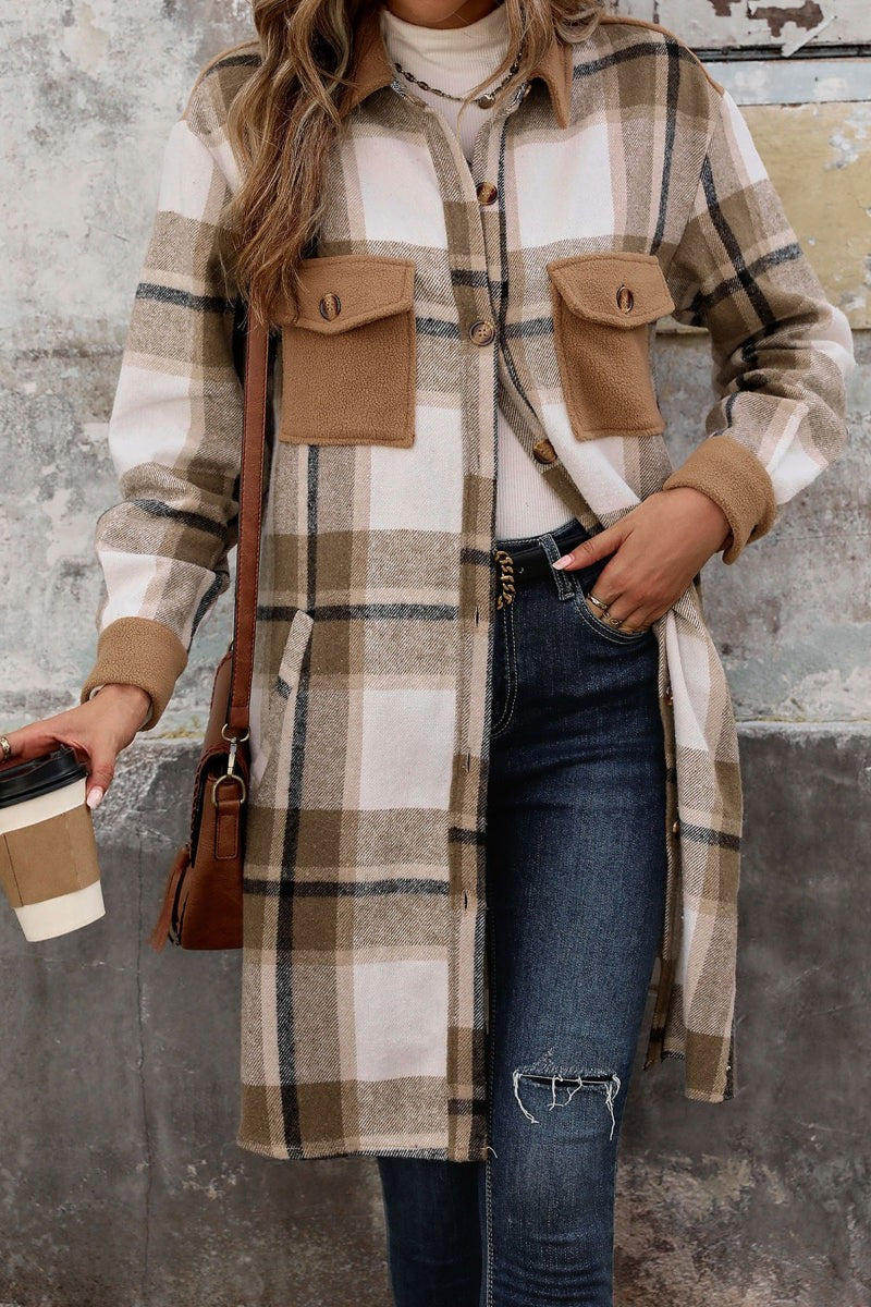 Tan/Olive Long Flannel Shacket