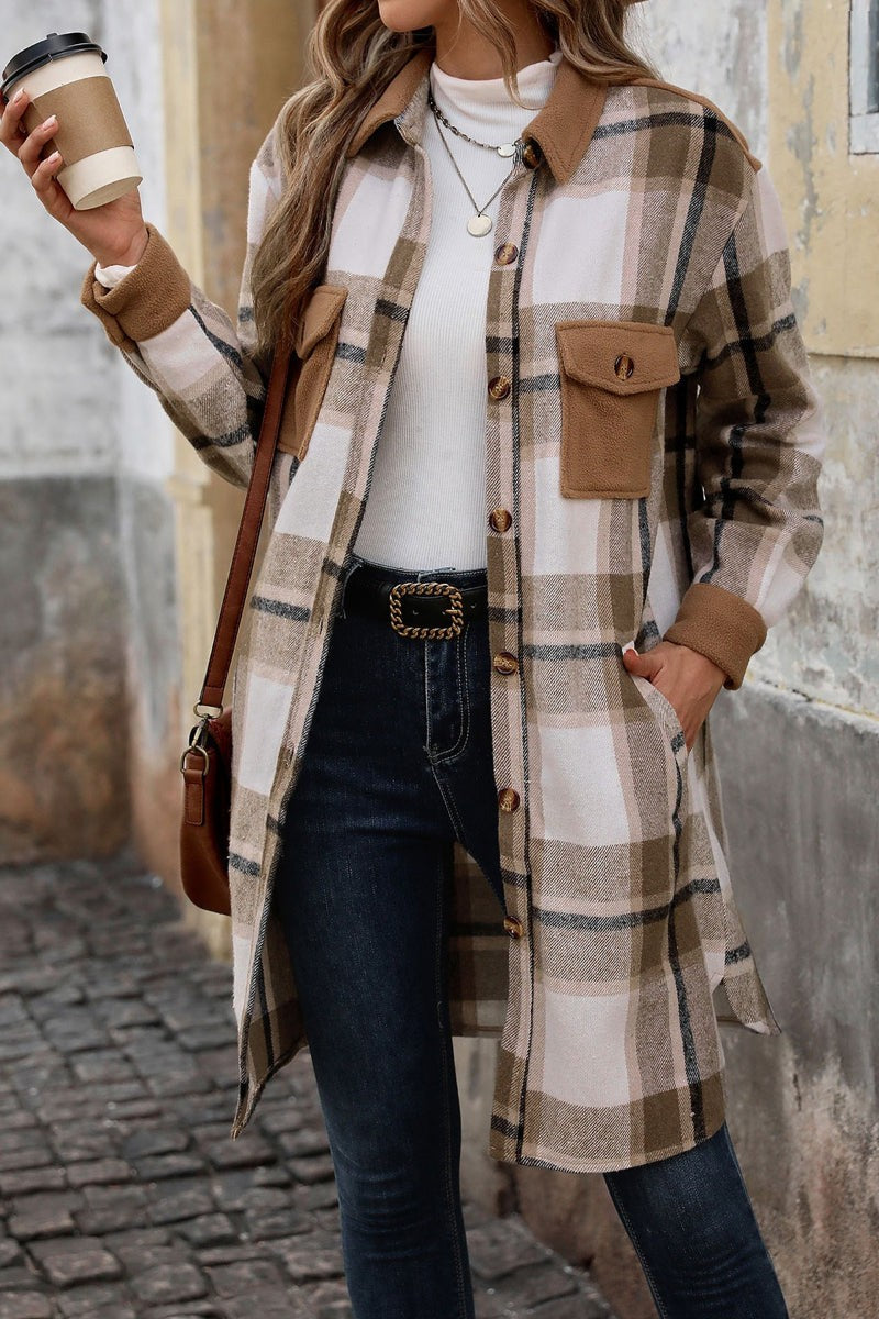 Tan/Olive Long Flannel Shacket