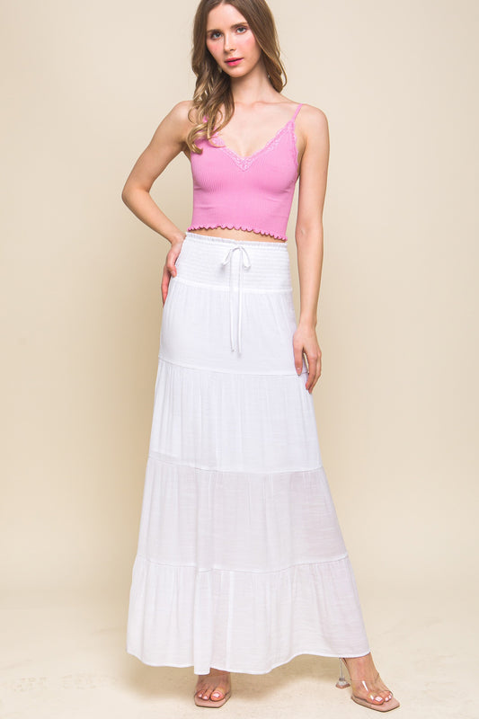 White Smocked Maxi Skirt